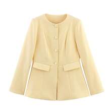 GDDYIN 女士新款优雅休闲办公通勤圆领收腰西装外套 春季款 - 黃色 - 查看 7