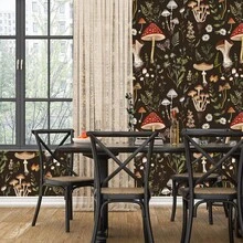 1 卷复古自粘壁纸，蘑菇、花卉和蝴蝶纹理，森林植物和动物风格，可撕可贴壁纸，内衬胶水，直贴，可拆卸和重复使用，易于安装，无残留，适用于浴室、卧室和墙面装饰翻新 - 彩色 - 查看 7