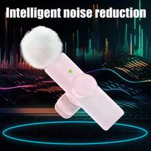 Wireless Lavalier Microphone With Noise Reduction Cover Plug-Play Professional Noise Reduction Recording Clip Mic Plug-Play 2.4G Ultra-Low Delay Built-In Noise Reduction Chip Working Time,Wireless Mic For PC,IOS, Andriod,Record Vlogs,Live Stream Pink