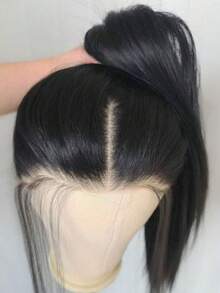 13*6 Soft 26 Inch 180% Density Black Synthetic Fiber Lace Front Wig, With Baby Hair, No Glue Needed, Heat Resistant & Breathable, Synthetic Fiber Material, Natural Hairline, Free Parting, Suitable For Party And Daily Wear