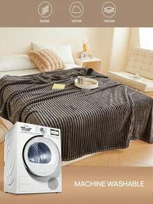 1 件深灰色条纹夏尔巴羊毛柔软舒适盖毯，适合卧室和客房 - 深灰色 - 查看 8