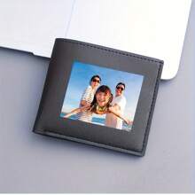 1pc Customizable Photo Wallet For Men Casual Style Black Multifunctional Bifold Coin Purse With Card Slots Solid Color Father's Day/Valentine's Day Gift For Women Money Wallet Mini Wallet Purse Wallet