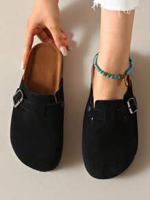 女士春季新款圆头厚底舒适套脚软底休闲时尚穆勒鞋 - 黑色 - 查看 5