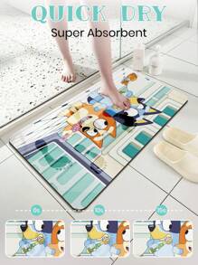 Bluey Bluey 1pc Soft Diatomaceous Earth Anti-Slip Absorbent Mat For Bathroom, With Blue Bluey Spring Cleaning Pattern Pattern, Washable Anti-Slip Carpet/Rug, Suitable For Living Room, Bedroom, Entryway, Kitchen, Bathroom, Game Room, Study