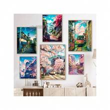 1幅日式街景樱花建筑帆布海报，适合现代客厅家居装饰，秋季风格 - 彩色 - 查看 4