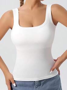 1PCS,EssElegance, Sports Bra Tank Top With Removable Padded - Seamless Wire-Free Design For All Seasons, Yoga, Running, And Fitness​ Fall Clothes For Women - 白色 - 查看 4