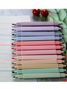 1套/12支随机颜色双头方形荧光笔，双头马克笔，渐变荧光笔，圆头，水性，速干，适用于学校、办公室日记用品、学习用品、文具、派对礼物、生日礼物和开学季礼物 - 彩色 - 查看 5