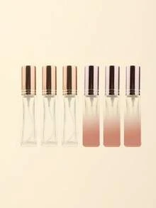 3pcs/6pcs/12pcs/18pcs 10ml Square Glass Refillable Makeup Toner Perfume Small Sample Transparent Fine Mist Spray Bottle, Black/Amber, With Funnel Atomizer, Rose Gold/Purple/Pink