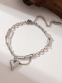 1pc Retro Hip-Hop Heart-Shaped Stainless Steel Bracelet, Fashionable & Casual For Women, Suitable For Daily Wear And Gatherings