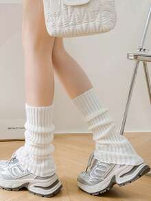 Calentadores de piernas blancos estilo Y2K para mujer, cómodos - Blanco - Ver 3