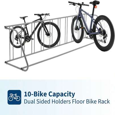 Floor Bike Rack,Double-Side 10-Bike Rack 60" L,Grid Bikes Racks In Ground,Freestanding Bicycle Floor Parking Stand,Stand Bike Racks For Garages Streets Yards Bike Events