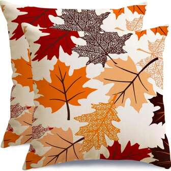 2/4PCS 秋季枕套枫叶秋季感恩节枕头装饰抱枕户外装饰枕套家居门廊农舍装饰单面无枕芯