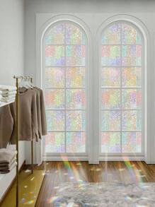 1 Roll Colorful Privacy Window Film, 3D Macaron Rainbow Static Cling Window Sticker - Removable, UV Blocking, Heat Insulation Film, Size: 17.7x118inch, Suitable For Home Glass Decoration Gifts Birthday Graduation