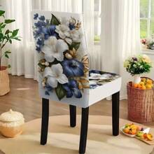 1/4/5/6/7/36 piezas Conjunto de funda para silla con estampado de flores de moda, adecuado para decoración diaria moderna en interiores, hogar, restaurante, hotel, fiesta, boda, comedor, cocina. Fundas de silla elásticas lavables para mesas cuadradas.