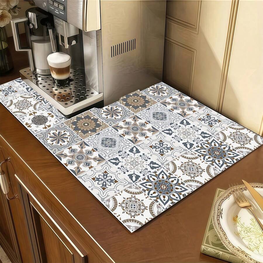 Anti-Slip Absorbent Kitchen Mat - Counter Protector, Diatomite, Floral Pattern, Machine Washable, Drying Mat For Coffee Maker, Sink, Holiday Decor (Halloween/Christmas/Valentine's Day), Coffee Maker Mat | Quilted Pattern Mat | Absorbent Mat, Halloween Gifts - Multicolor - View 1