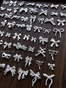 10/100/500pcs 3D Silver Bow Heart Nail Art Decorations, Korean Style Metal Bow, Star, Moon Nail Jewelry, Y2K Punk Nail Gems, DIY For Acrylic Nail Stickers, Phone Cases, Shoes, Clothes, Bags Nails Nail Supplies Nail Charms - Multicolor - View 4