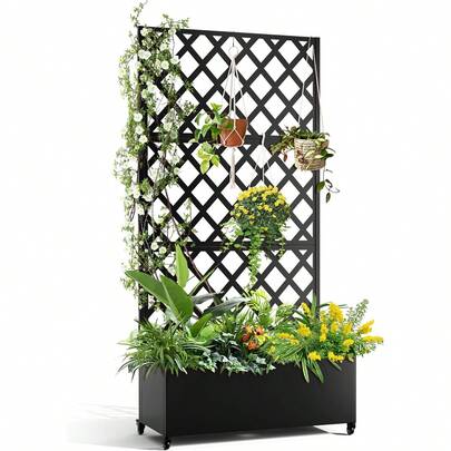 mteryoing Metal Privacy Screen With Planter Box, 72" H X 47" W Outdoor Privacy Screens And 3-Panels, Garden Decorative Planter Box With Trellis For For Climbing Plants, Vegetable, Vines