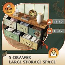 Dresser For Bedroom With 5 Drawers, Wide Chest Of Drawers, Fabric Dresser, Storage Organizer Unit With Fabric Bins For Closet, Living Room, Hallway - Floral Painted - View 5