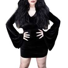 Women's Halloween Cosplay Witch Costume, Halloween Party Witch Cosplay Costume, Hooded Long Sleeve Witch Dress - Black - View 7