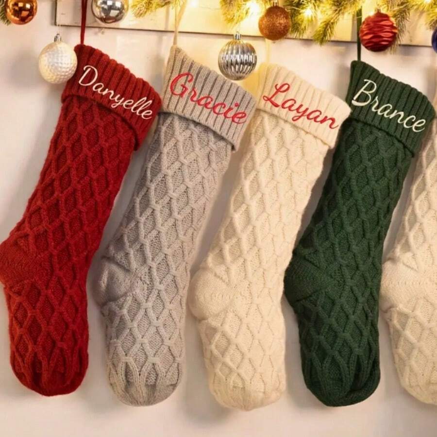 Custom Christmas Stockings With Embroidered Names, Knitted Letter Socks For Family Holiday Decor, Gifts For Ages 15 And Up - Multicolor - View 1