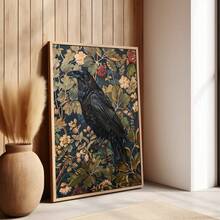 1pc Frameless Vintage Crow Wall Art Gothic Victorian Bird Print With Dark Academia Style & Medieval Botanical Motifs, Rustic Room Decor For Bedroom/Dorm/Party, Perfect Gothic Gift For Back To School Funky Posters, Wall Prints - Multicolor - View 3
