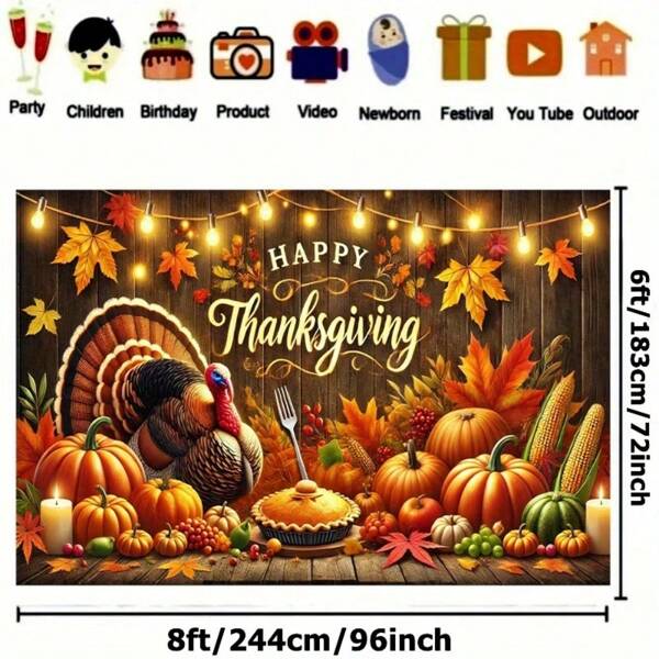 Polyester Banner mit Herbsternte Motiv - lebendige Herbstdekoration mit Kürbis, Sonnenblume und Design mit Lichterkette, geeignet als Fotohintergrund, für Festivalveranstaltungen, Partys - ohne Stromversorgung benötigt, ganzjährige Nutzung, Herbstdekoration für Zuhause