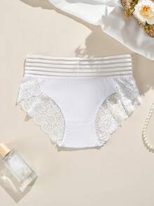 3pcs/Pack Women's Sheer Drawstring High Waist Panties, Sexy Lace Thong - Multicolor - View 4