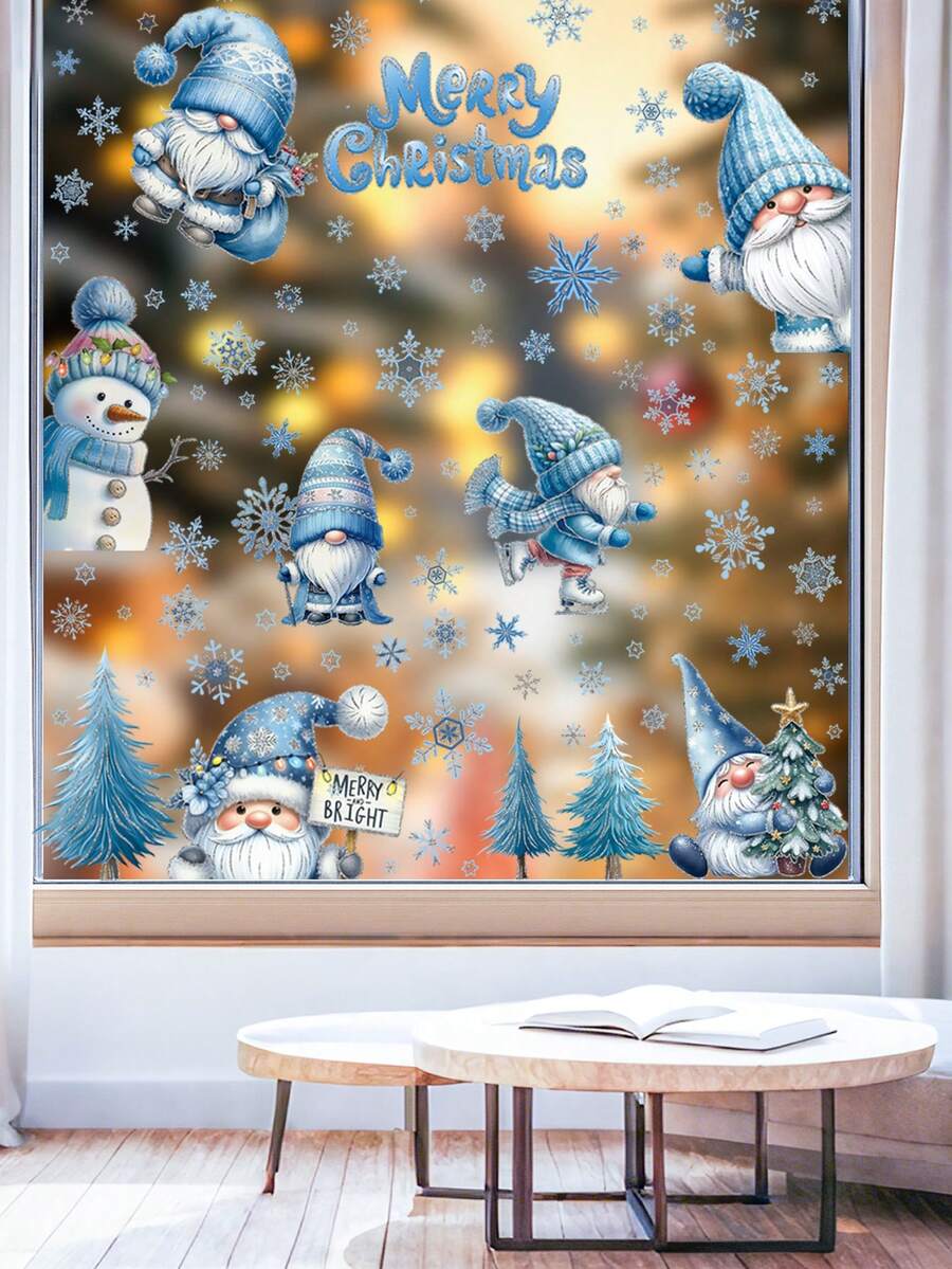 9 Stück Weihnachts-Fensteraufkleber, blaues Schneeflocken-, Schneemann- und Weihnachtsbaum-Muster Fensterfolie-Set, fröhliche Weihnachten statische Aufkleber ohne Klebstoff für Glas, Fenster Dekoration, Weihnachtsdekoration, Weihnachtsschmuck, Heimdekoration