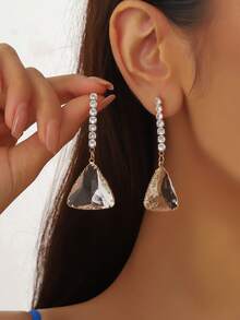 四色方晶锆石吊坠耳环 - 金色/银色/玫瑰金/黑色镀锌合金 - 闪亮时尚珠宝礼物 - 三角形耳環 - 查看 4