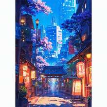 1幅日式街景樱花建筑帆布海报，适合现代客厅家居装饰，秋季风格 - 彩色 - 查看 15