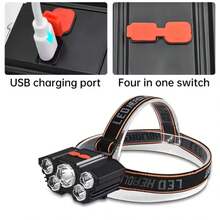 Linterna frontal portátil para exteriores, 7 luces LED, luz potente recargable para pesca nocturna, lámpara minera, pesca de largo alcance - Negro - Ver 5