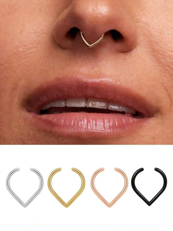 1 pezzo Anello da naso finto per donna, anello al setto nasale a forma di cuore senza piercing, stile rock e hip hop, in acciaio inossidabile, adatto per uso quotidiano, idea regalo