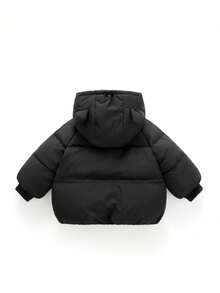 少女3D耳朵设计插肩袖连帽冬季棉服外套 - 黑色 - 查看 2