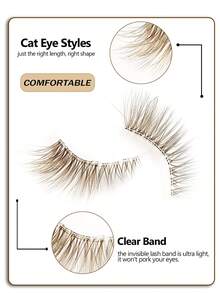 Asiteo 10 Pairs Brown Half Lashes Clear Band Eyelashes Cat Eye False Eyelashes Short Soft 3d Faux Mink Eyelashes Soft Natural Makeup Cat Eye Lashes End Eye Elongated Lashes For Daily Wear Bachelor Party,Dates,Parties - Cat Eye Lashes - View 6