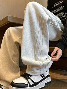 Teen Girls' Grey Casual Toothpick Striped Design Loose Fit Wide Leg Sweatpants