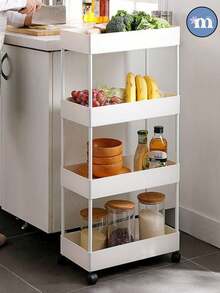 Estante De Almacenamiento Para El Suelo De La Cocina, Carrito Organizador, Estante De Almacenamiento Multicapa Para Sala De Estar, Dormitorio, Estante Con Ruedas, Coche Para Aperitivos, Multifuncional de 4 capas. Carrito De Almacenamiento Multiusos Para La Cocina Con Ruedas, Organizador De Especias, Utensilios Y Alimentos 0801, 0802, 0803 - Blanco - Ver 4