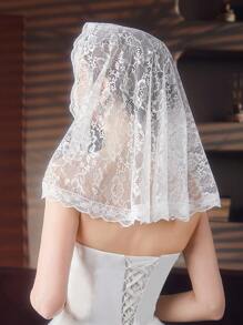 1 件女士短款单层镂空蕾丝边头巾，面纱头饰，适合婚礼、派对、摄影