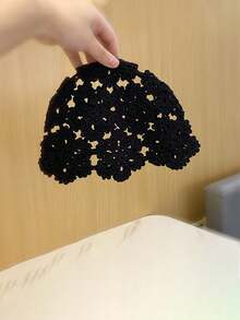 1 件优雅纯色钩针编织便帽，适合春秋季节、休闲、派对，非常适合节日庆祝，时尚头饰，轻便帽子 - A - 查看 11