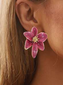 1pair European And American Classic Fashion Ins Style Retro Hong Kong Wind Red Floral Earrings, Drop Enamel Flower Stud Earrings Jewelry