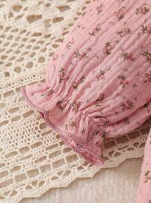 Baby Girl Floral Casual Cute Ruffle Jumpsuit With Bow, Long Sleeve, For Spring Autumn