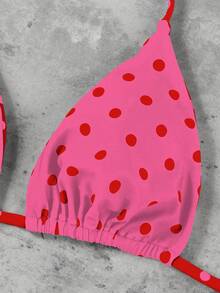 Hàng mới về mùa Xuân/Hè, phong cách Âu Mỹ, gợi cảm, thanh lịch, họa tiết chấm bi đỏ hồng, bikini 3 mảnh dành cho nữ, thích hợp đi biển, nghỉ mát, hẹn hò. - Nhiều màu - Xem 3