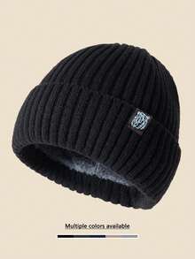 1 件 GOD 标志无檐小帽，纯色针织保暖羊毛帽，柔软舒适，简约设计，适合寒冷天气秋季穿着