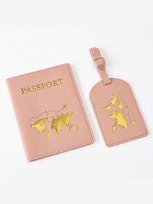 1 Set Minimalist Passport Information Card Holder For Outdoor Travel & Cross-Border Business, Foil Map Design, Parent-Child Set, Solid Color Passport Book & Travel Accessories Set, Essential Holiday Vacation Passport Cover, Women Passport Wallet - Multicolor - View 17