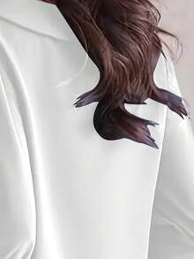 Áo sơ mi nữ dài tay màu đen thanh lịch, chất liệu polyester hơi xuyên thấu, có chi tiết cúc cài, lý tưởng cho mùa xuân/hè/thu. - trắng - Xem 4