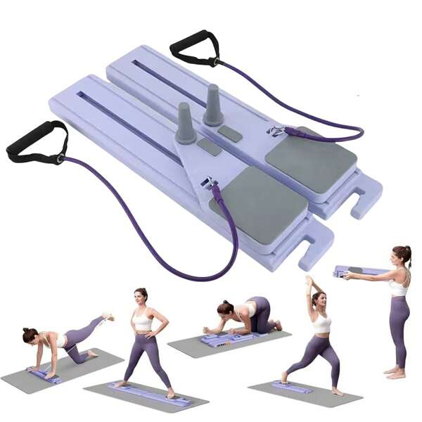 Planche de Pilates pliable, réformateur de gym à domicile glissant avec bandes de résistance, entraîneur de noyau portable pour femmes Yoga Pilates, gagne de l'espace, résultats rapides, planche abdominale multifonctionnelle, entraîneur de noyau, machine d'entraînement abdominal, équipement d'entraînement de noyau