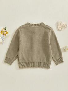 Cárdigan de manga larga para niños pequeños, informal, con cierre de botones, liso, cálido, para invierno, para niñas y niños - Verde - Ver 3