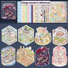 Mini Scene Sticker Collection Set, Large Size Immersive 3D Diorama Landscape Wall Decor Stickers. Includes 10 Sheets Pet Stickers, 8 Sheets Scene Cards, 2 Sheets Reference Photos,For School Supplies,Back To School - View 7
