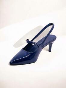 Stylish & Comfortable High-End Pointed Toe Mule Heels For Women - Blue - View 2