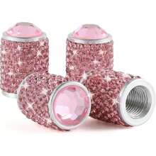 4个/套闪亮轮胎气门嘴帽，手工水晶轮胎气门嘴帽，通用汽车轮胎气门嘴帽，镶嵌水钻，适用于轿车、SUV、摩托车、自行车、卡车 - 粉色 - 查看 6