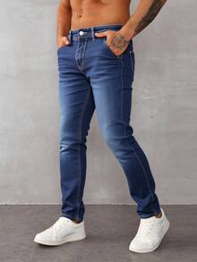 Jeans skinny para hombre en denim azul, ajustados y modernos, ideal para estilos casuales - Azul lavado medio - Ver 1